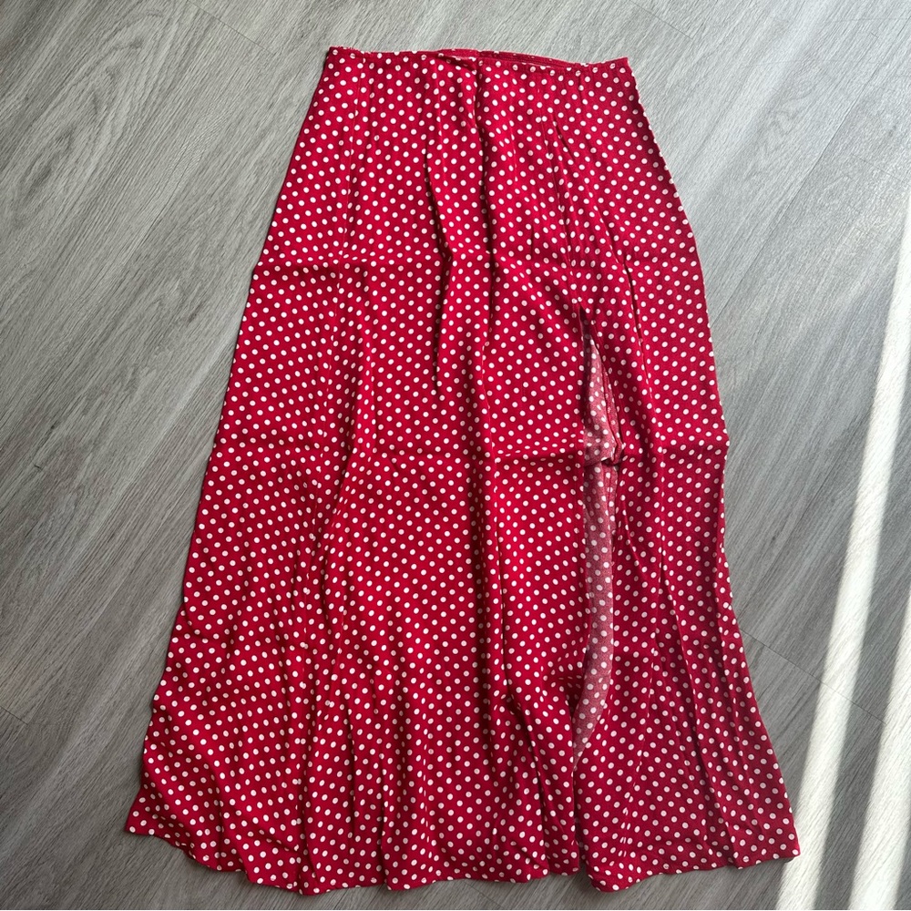 Reformation Zoe Red Polka Dot Midi Skirt